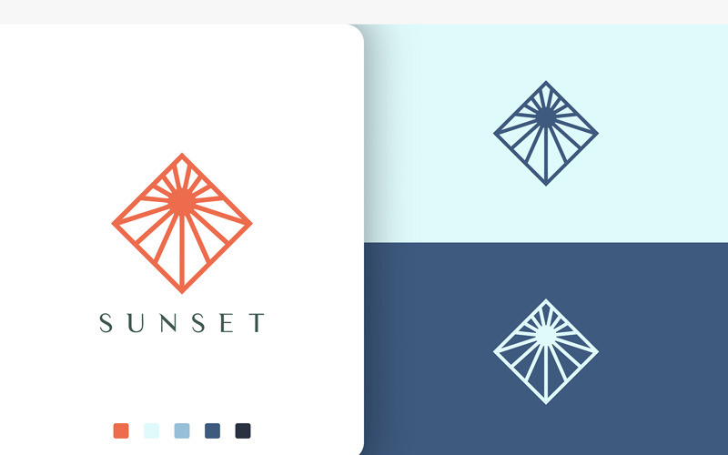 Sun or Solar Logo in Line Art and Modern Logo Template