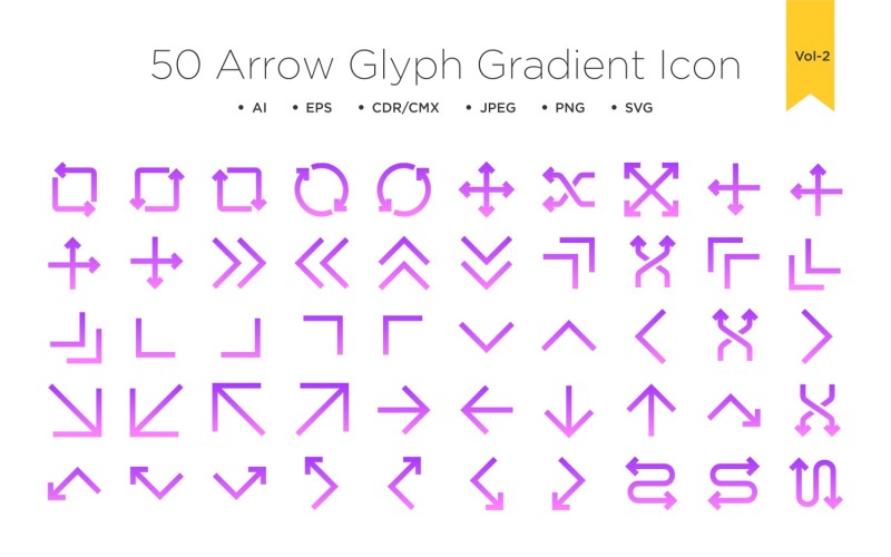 50 Arrow Glyph Gradient Icon Vol 2 Icon Set