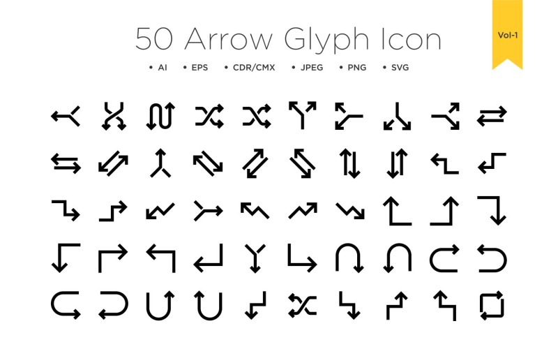 50 Arrow Glyph icon Sets Vol 1 Icon Set