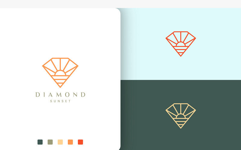 Diamond Beach Logo With Sun Shape Logo Template
