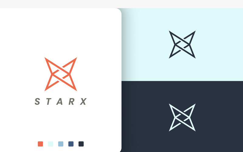 Letter X or Star Logo in Simple Style Logo Template