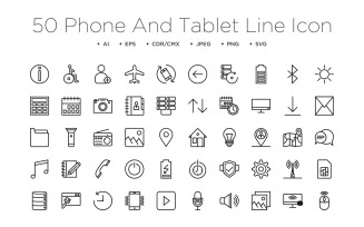 50 Phone Tablet Detailed Outline Icons Set