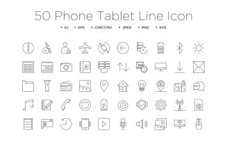 50 Phone Tablet Line Icons Set