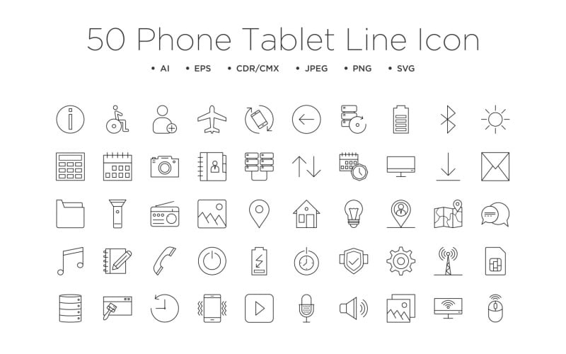 50 Phone Tablet Line Icons Set Icon Set