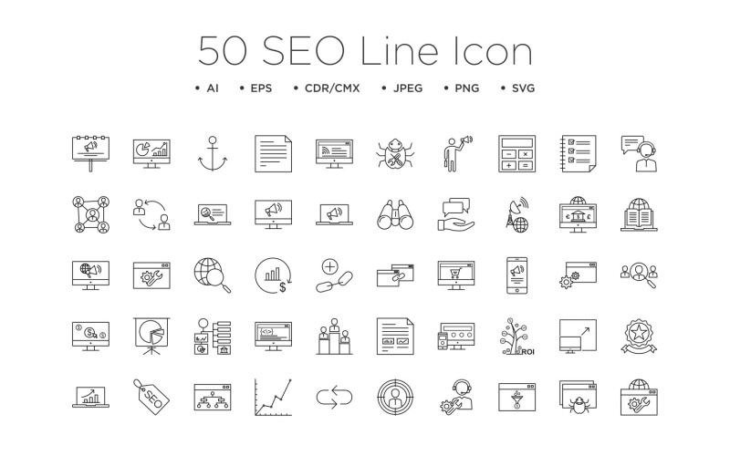 SEO Search Engine Optimization Line Icon Set