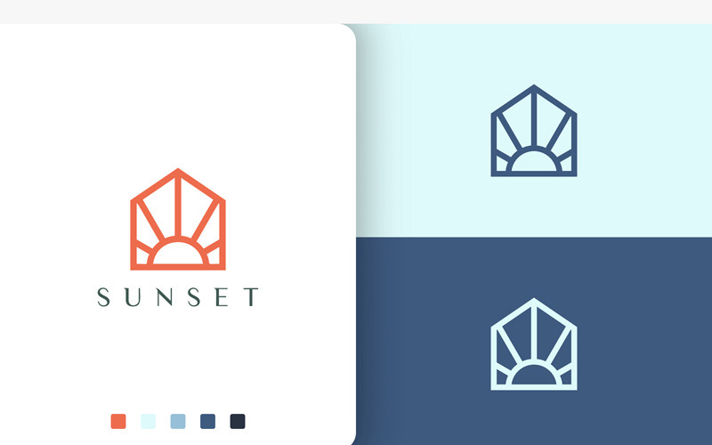 Sun or Home Logo in Minimalist Mono Line Logo Template