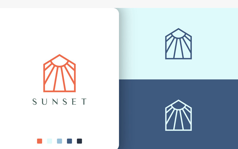 Sun or Home Logo in Simple Mono Line Logo Template