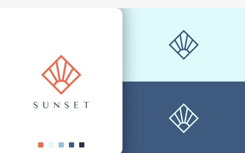 Sun or Solar Logo in Simple Mono Line Logo Template