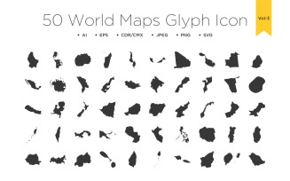 50 World maps Glyph Icons Vol 3