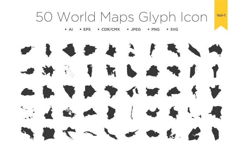 50 World maps Glyph Line Icons Vol 1 Icon Set