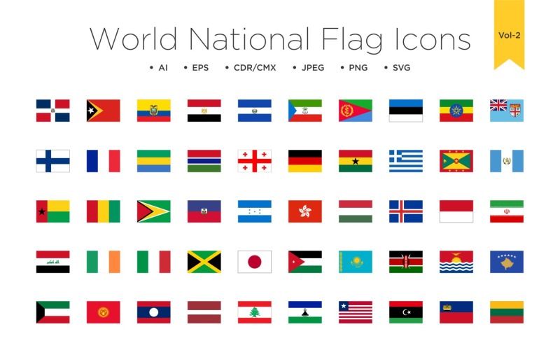 50 World National flag icon Vol 2 Icon Set