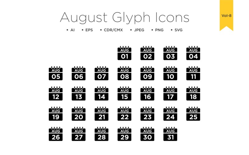 August Calendar Line Icon Vol 8 Icon Set