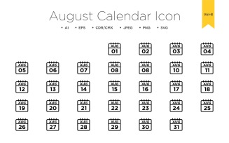 August Calendar Line Icon Vol 8