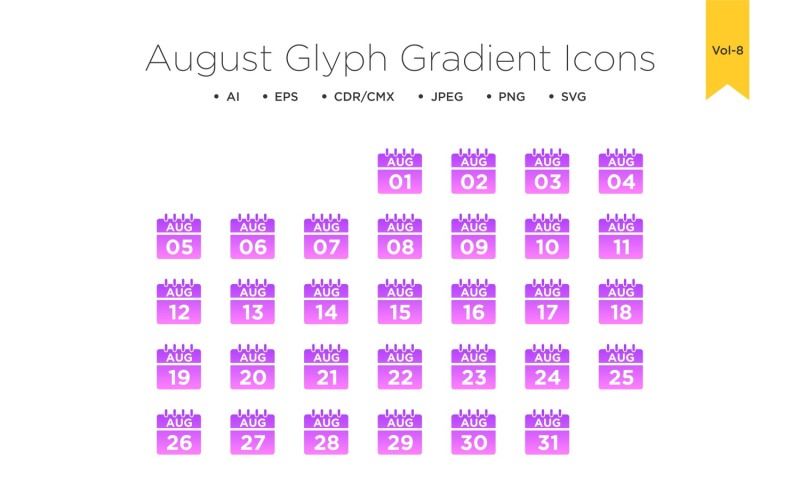 August Glyph Gradient Icon Icon Set