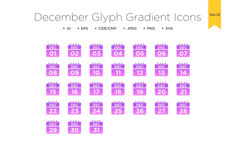 December Glyph Gradient Icon Icon Set
