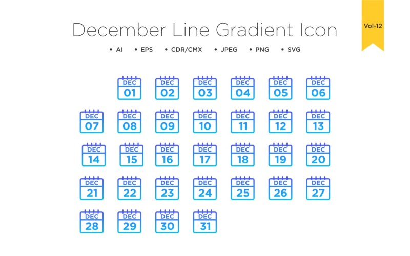 December Line Gradient Icon Icon Set