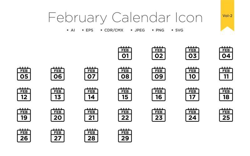 February Calendar Line Icon Vol 2 Icon Set