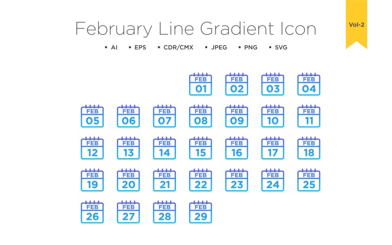 February Line Gradient Icon Icon Set