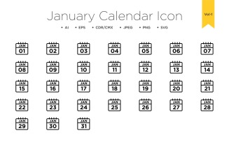 January Calendar Line Icon Vol 1