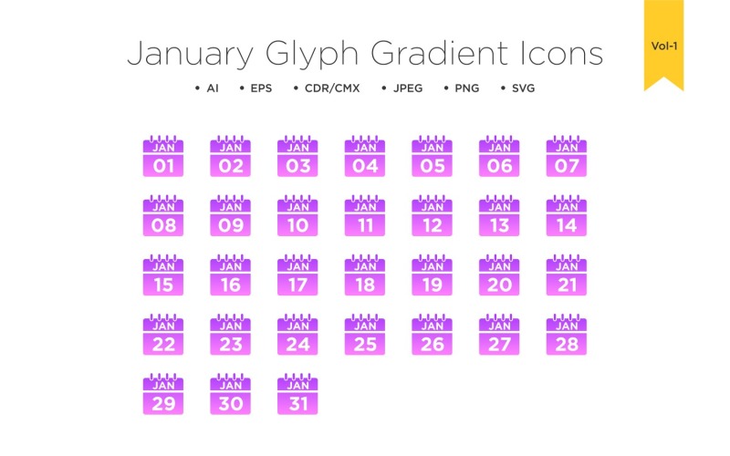 January Glyph Gradient Icon Icon Set