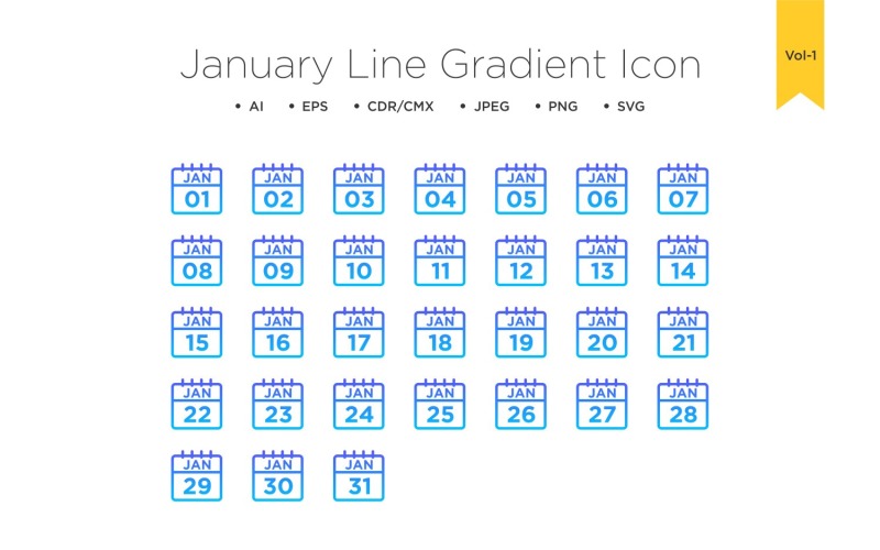 January Line Gradient Icon Icon Set