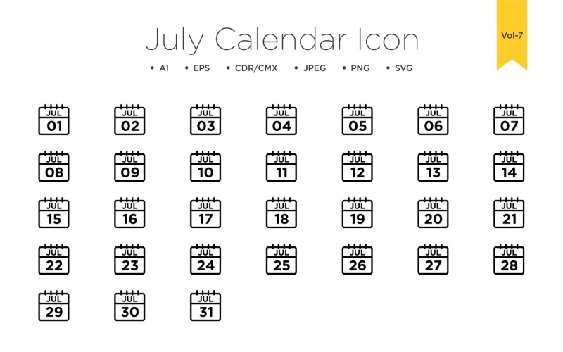July Calendar Line Icon Vol 7 Icon Set