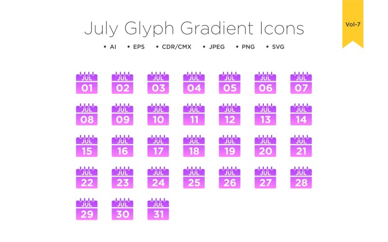 July Glyph Gradient Icon Set