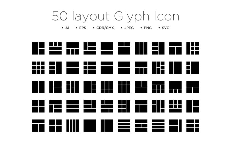 50 Layout Glyph Icon Design Template Set Icon Set