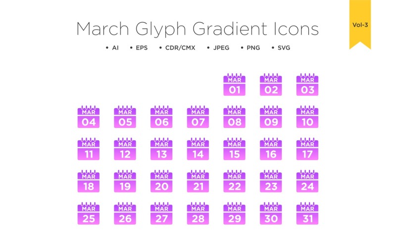 March Glyph Gradient Icon Icon Set