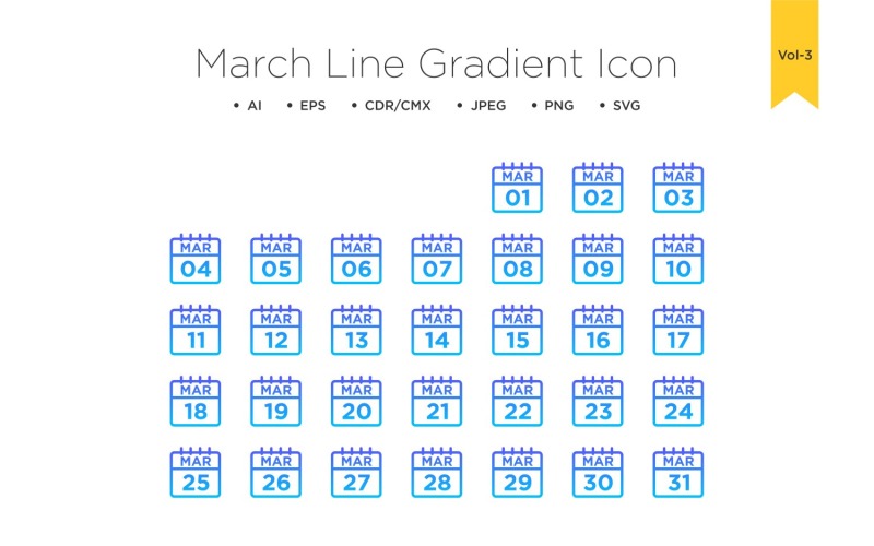 March Line Gradient Icon Set