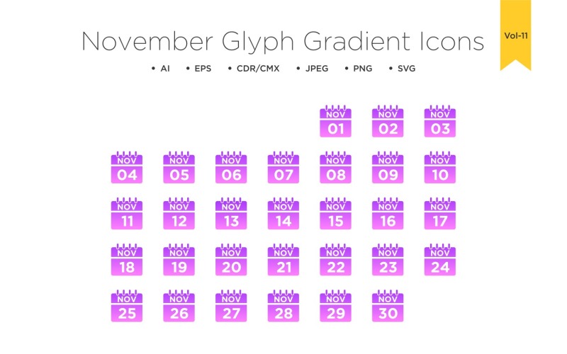 November Glyph Gradient Icon Icon Set