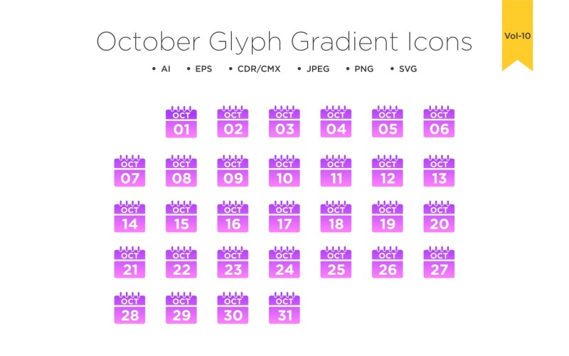 October Glyph Gradient Icon Icon Set