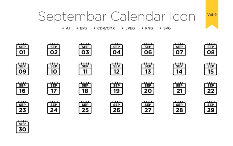 September Calendar Line Icon Vol 9 Icon Set