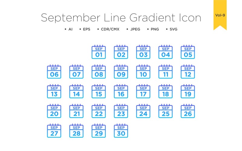 September Line Gradient Icon Icon Set