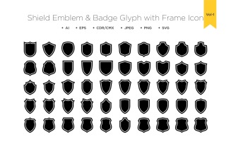 Shield Emblem & Badge Logos - Glyph with Frame - 50_Set Vol 1
