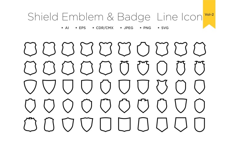 Shield Emblem & Badge Logos - Line -50 _Vol 2 Illustration