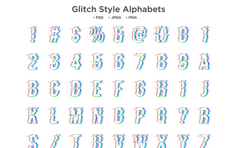 Glitch Style Alphabet, Abc Typography Illustration
