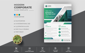 Business Corporate Flyer Design Template with Green Color scheme