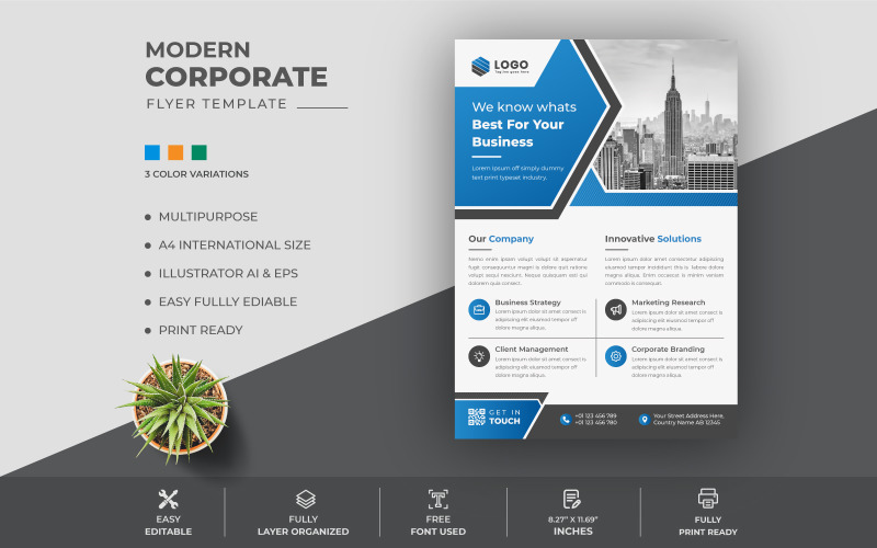 Business Modern Corporate Flyer, Leaflet Design Template Corporate Identity