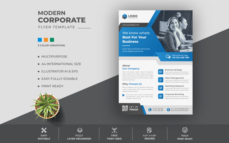 Corporate Simple Business Flyer, leaflet Design Template Corporate Identity