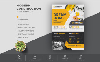 Creative Elegance Corporate Construction Flyer Design Template with Yellow Color scheme