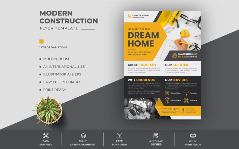 Creative Elegance Corporate Construction Flyer Design Template with Yellow Color scheme Corporate Identity