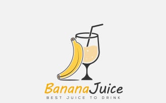 Banana Juice Fruit Juice With Glass Vector Logo