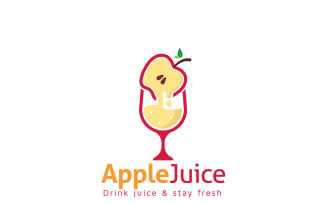 Fruit Juice Logo Concept For Apple Juice With Glass