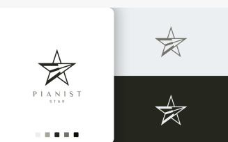 Modern Piano Player Logo in Star Shape