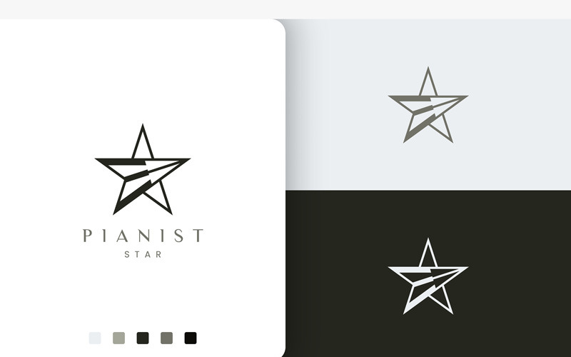Modern Piano Player Logo in Star Shape Logo Template