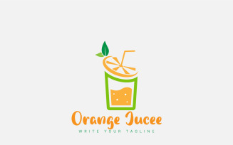 Orange Juice Logo With Glass Orange Slice, Natural Drinking Vecror Design