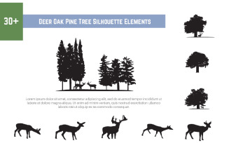 30+ Deer Oak Pine Tree Silhouette Elements Illustration