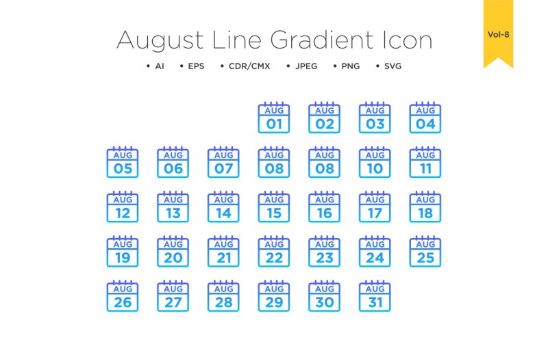 August Line Gradient Icon Icon Set