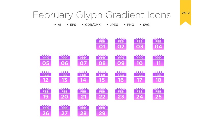 February Glyph Gradient Icon Icon Set